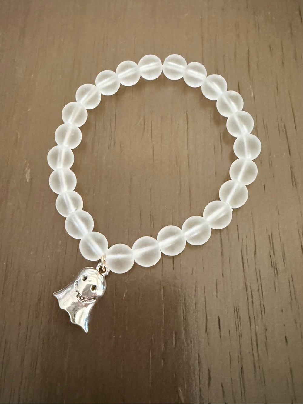 Clear Beaded Bracelet with Silver Ghost Charm